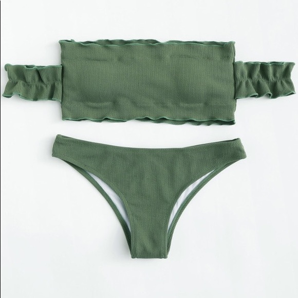 green bandeau Off Shoulder Bikini Set - Picture 2 of 5